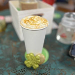 St Patrick's inspired espresso drink in a to go cup